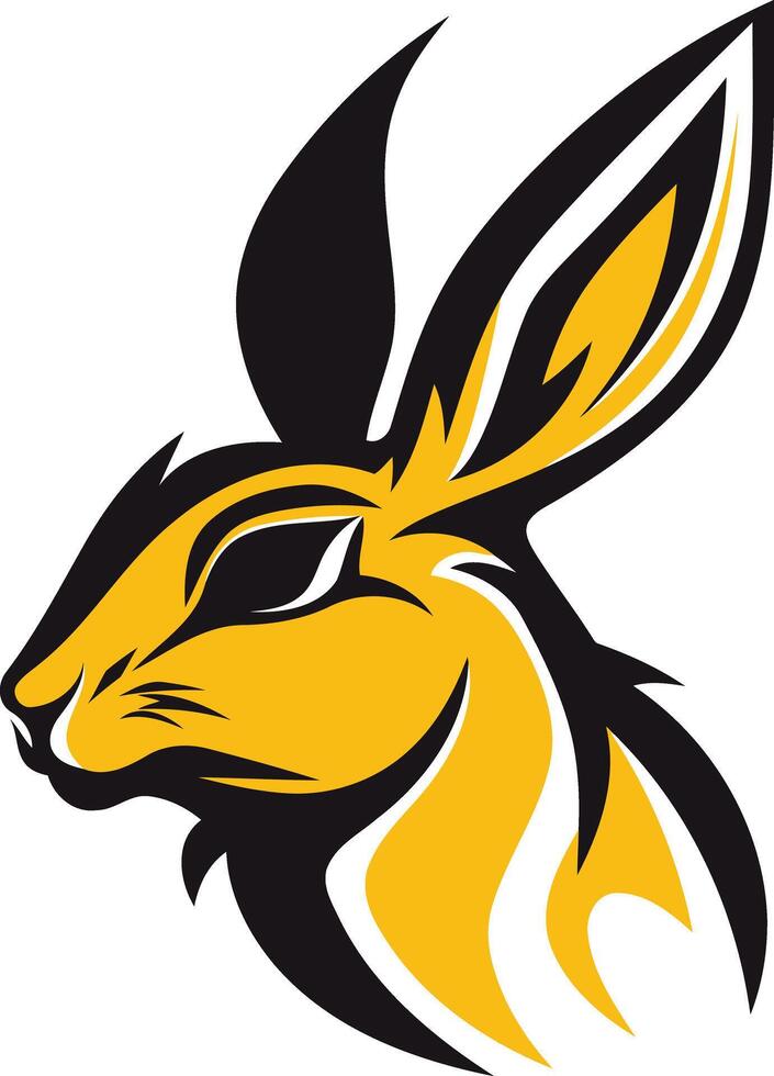 A bold, stylized rabbit head logo in yellow and black vector