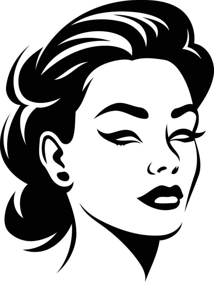 A stylish black and white illustration of a woman's face vector