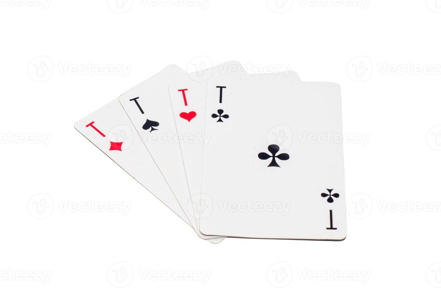 Cards Aces of different suits are like a fan. Diamonds, Hearts, Spades, Clubs on a white background. Isolate photo