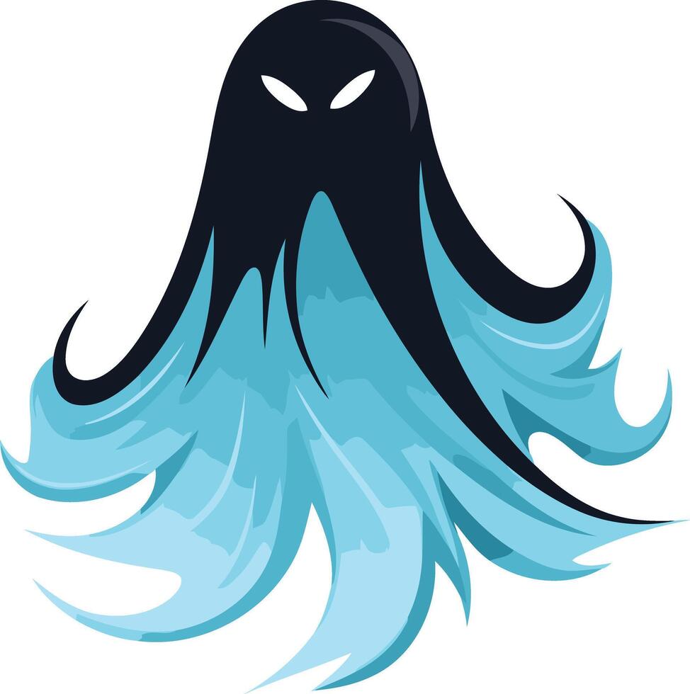 Ghostly Figure with Flowing Cyan Hair vector
