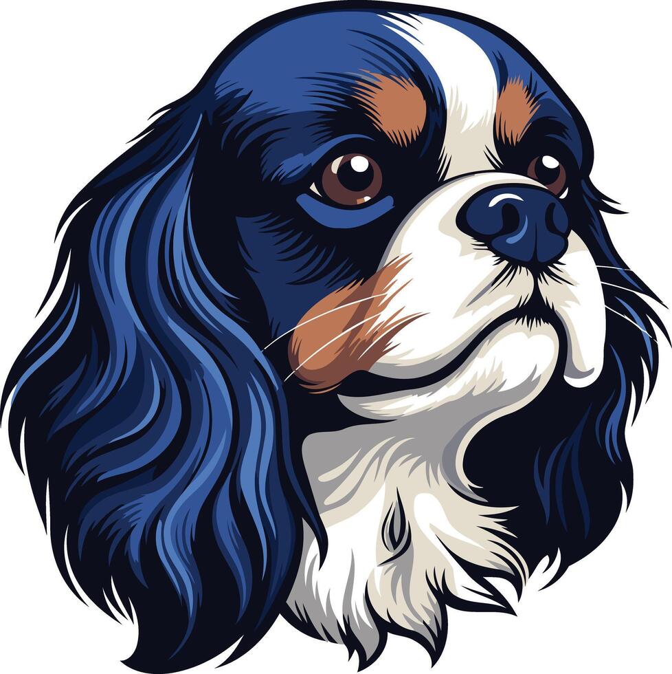 Adorable cartoon illustration of a cavalier king charles spaniel with big brown eyes vector