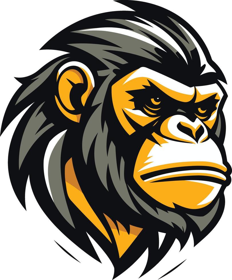 Powerful and fierce ape head mascot illustration, perfect for sports teams, branding, or any project needing a strong, animalistic symbol vector