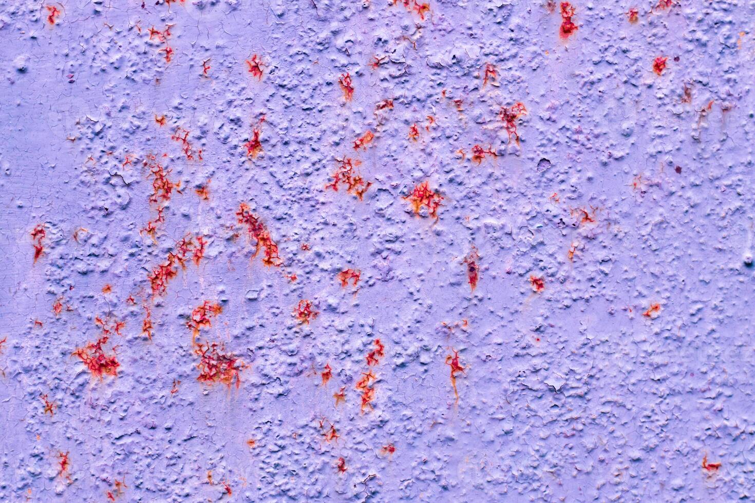 Closeup view of old weathered lilac texture with red patches. Paint and rust texture photo