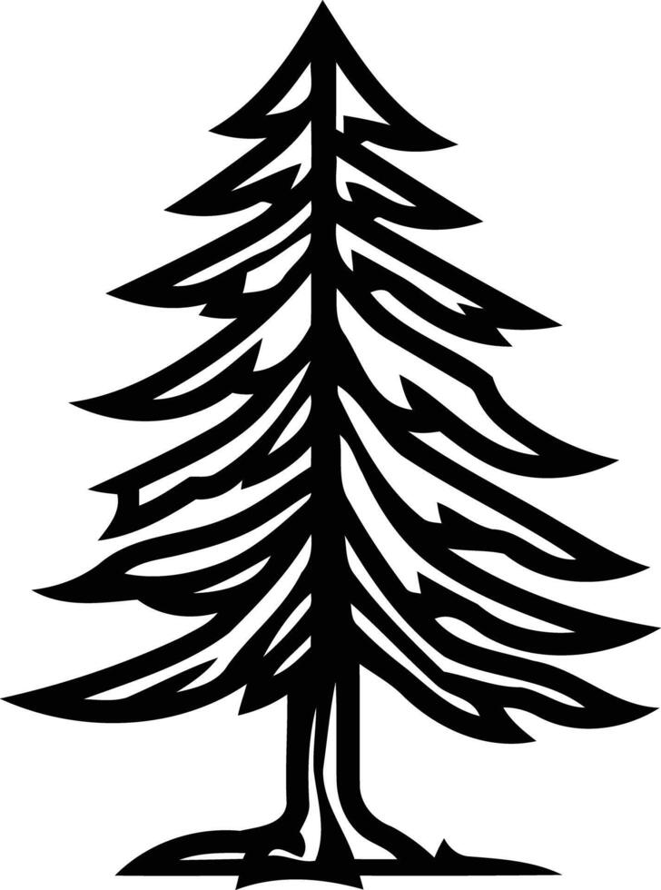 A stylized black and white illustration of a pine tree vector