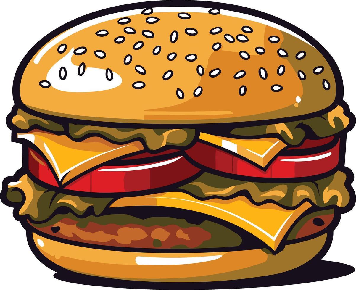Double Cheeseburger with Sesame Seed Bun vector