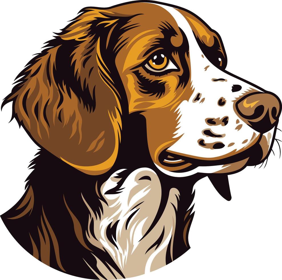 A detailed illustration of a brown and white hunting dog, perfect for pet-related designs, logo creation, or animal-themed content vector
