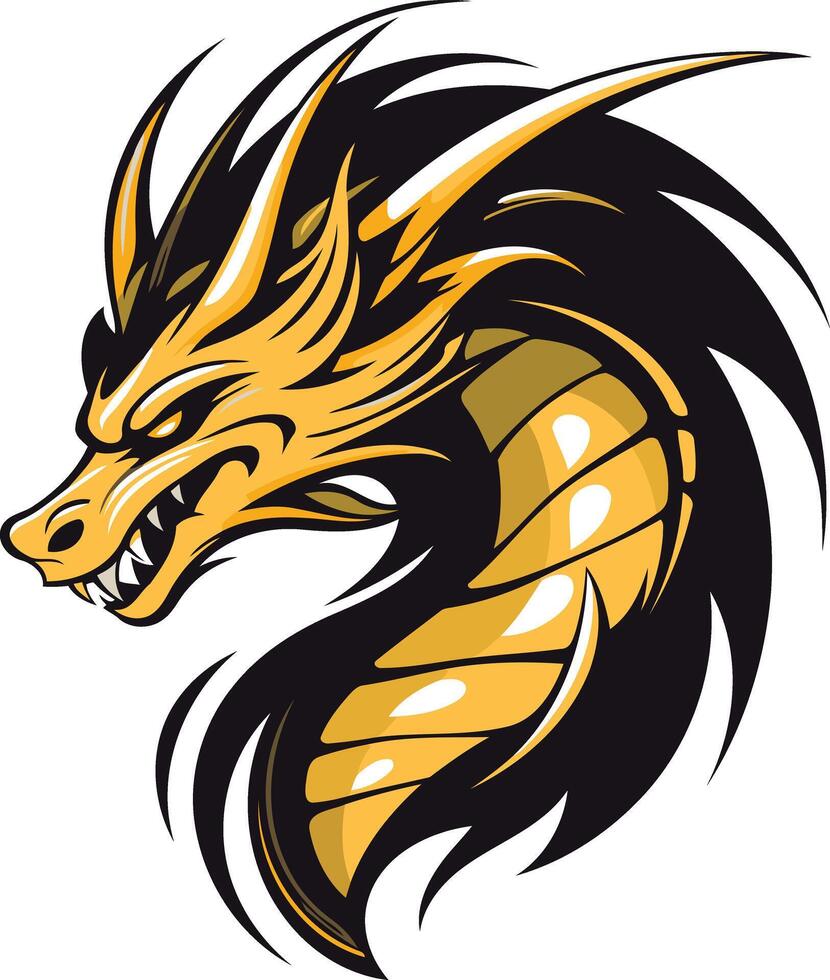 Fiery Dragon Head with Black and Gold Design vector