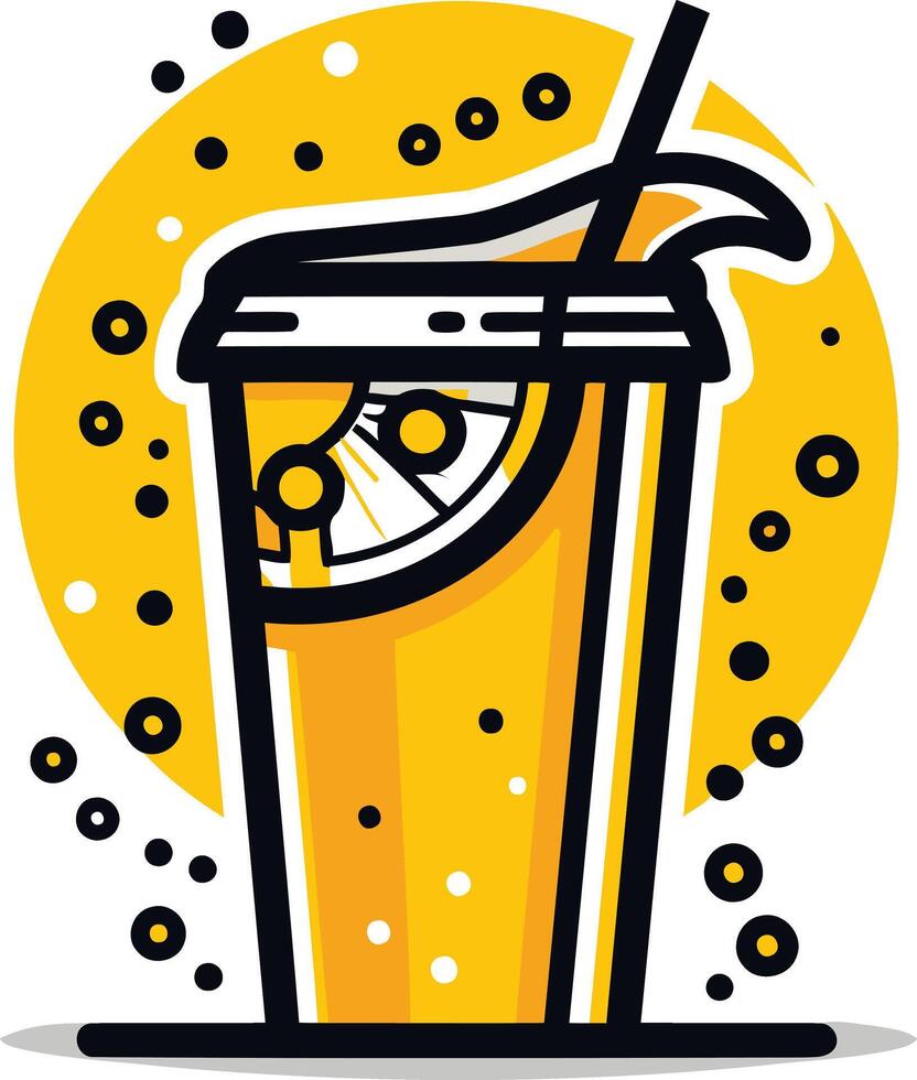 A vibrant, cartoon-style illustration of a refreshing glass of lemonade with a straw and a lemon slice, perfect for branding, social media, or advertising vector