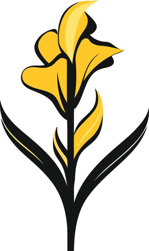 A simple and elegant illustration of a yellow flower with black stems and leaves vector