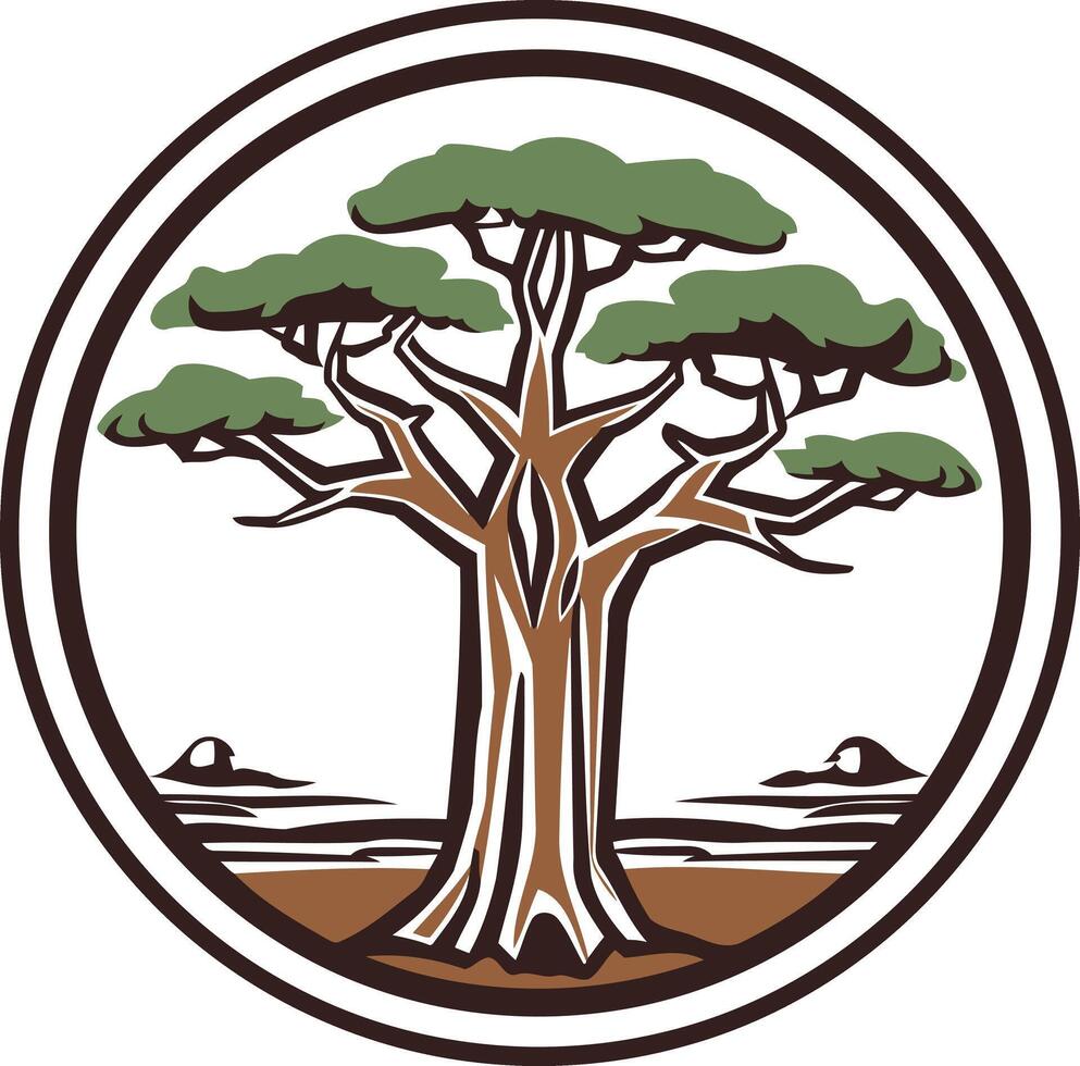 Tree Illustration in a Circular Frame vector