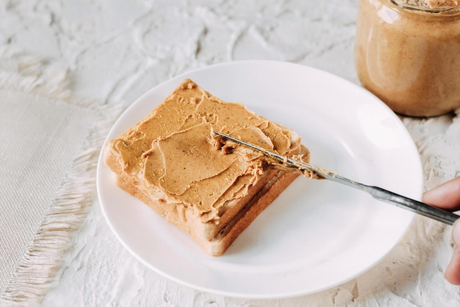 peanut butter sandwich. Healthy and tasty breakfast or snack. photo