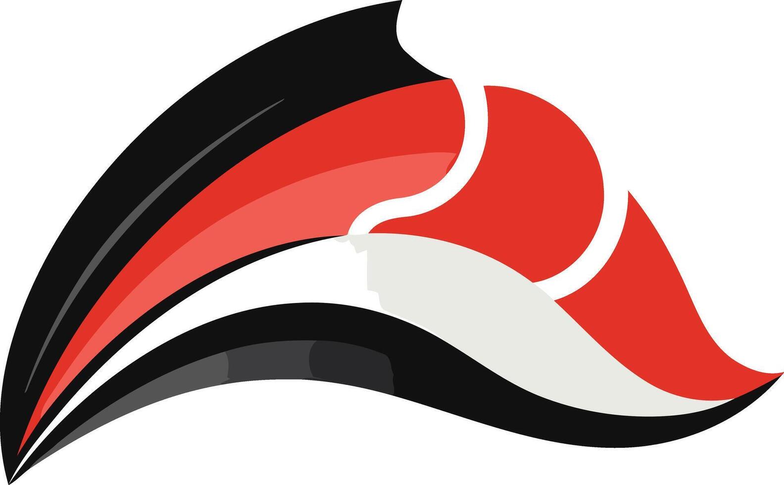 Abstract logo design featuring a dynamic, curved shape in black, red, and white vector