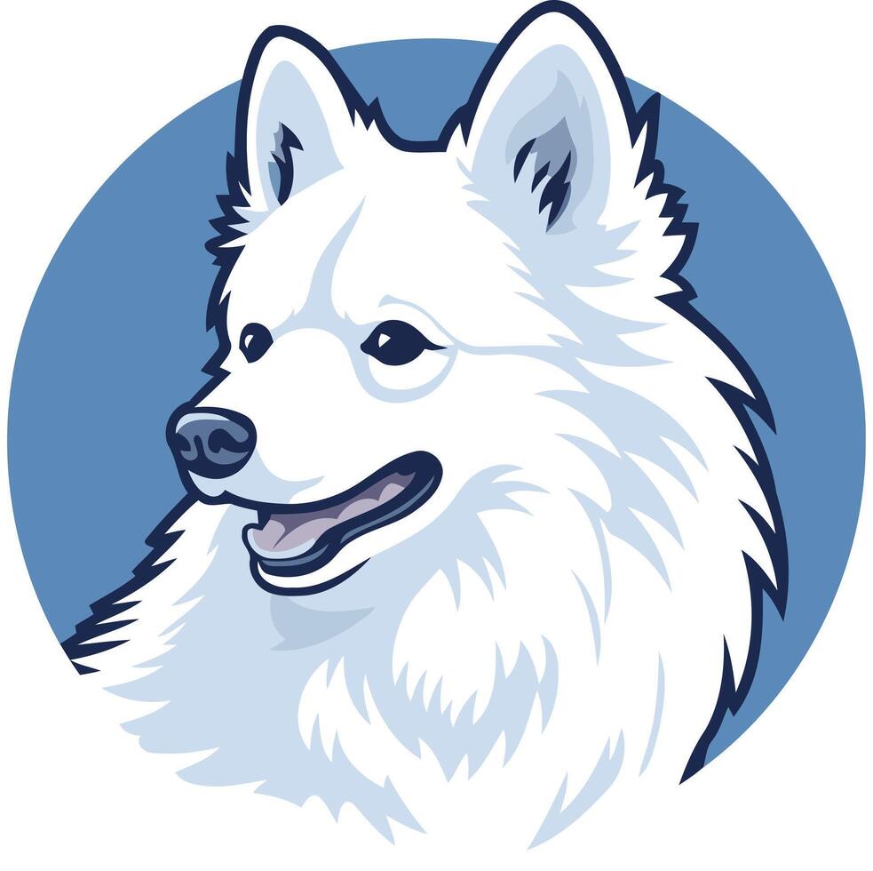 White Fluffy Dog with a Blue Background vector
