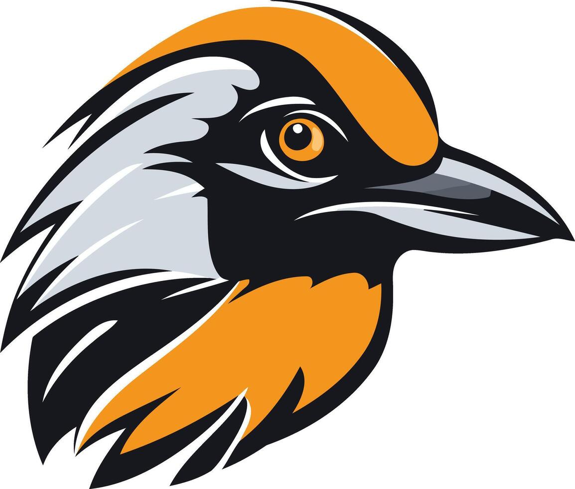 A bold and powerful bird logo, featuring a stylized black and orange bird with a fierce gaze vector