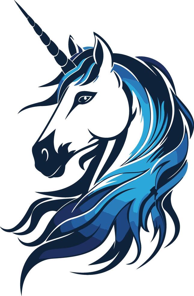 Blue and White Unicorn Illustration vector