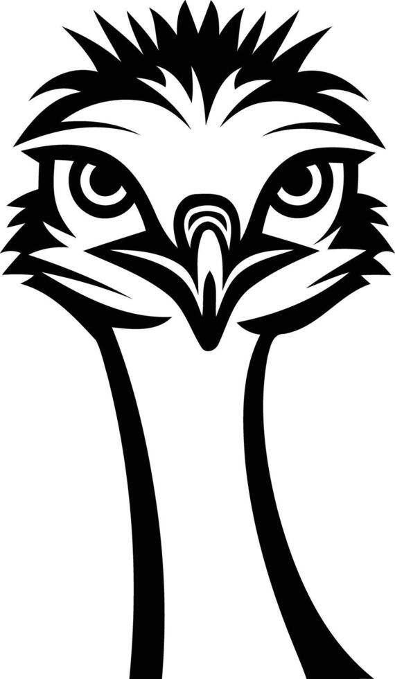 Bold and graphic black and white illustration of an ostrich's head, perfect for branding, logos, or wildlife designs vector