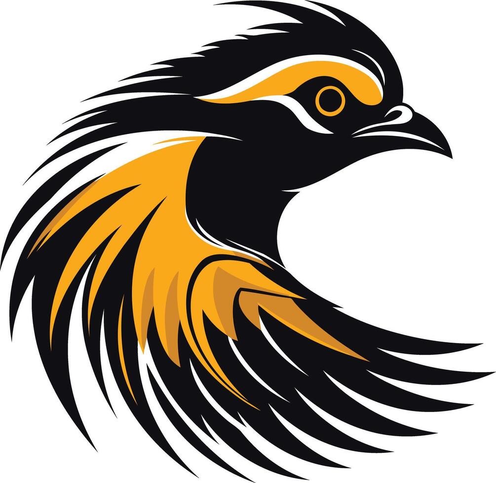 Bold and dynamic bird logo design with black and yellow colors, perfect for sports teams, gaming companies, and businesses seeking a powerful and aggressive brand image vector