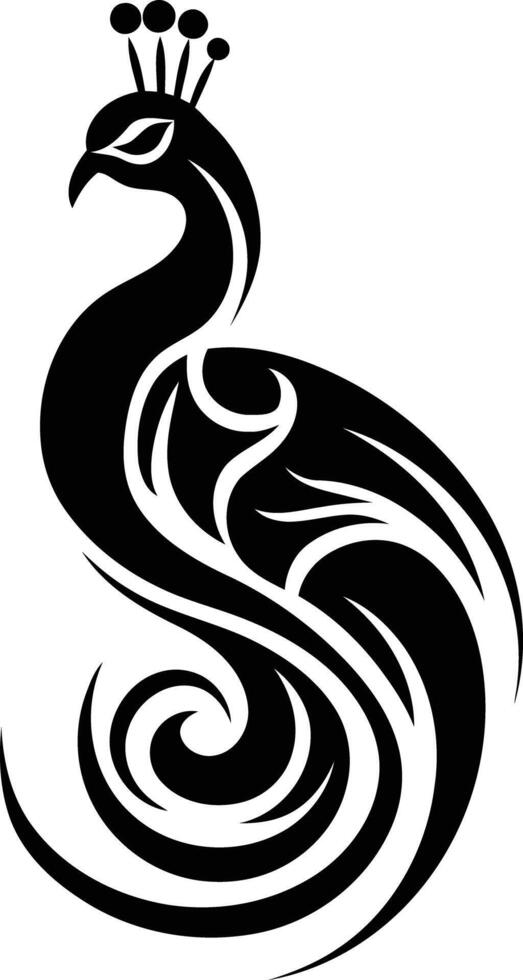 A bold, stylized peacock design in black and white, perfect for logo, tattoo, or graphic design projects vector