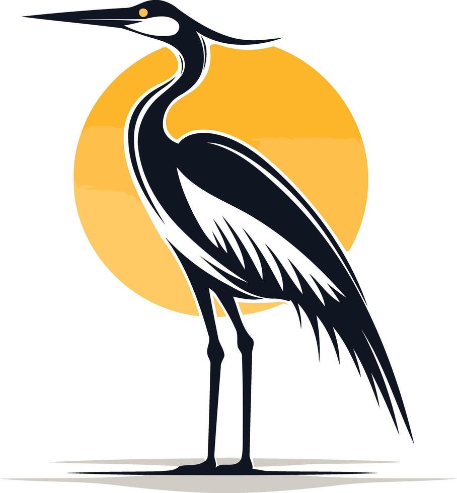 Silhouette of a Heron Against a Yellow Sun vector
