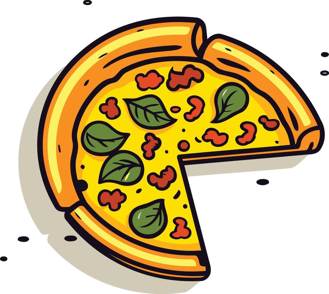 A delicious pizza with a slice missing, perfect for menus, restaurant branding, food blogs, and social media vector