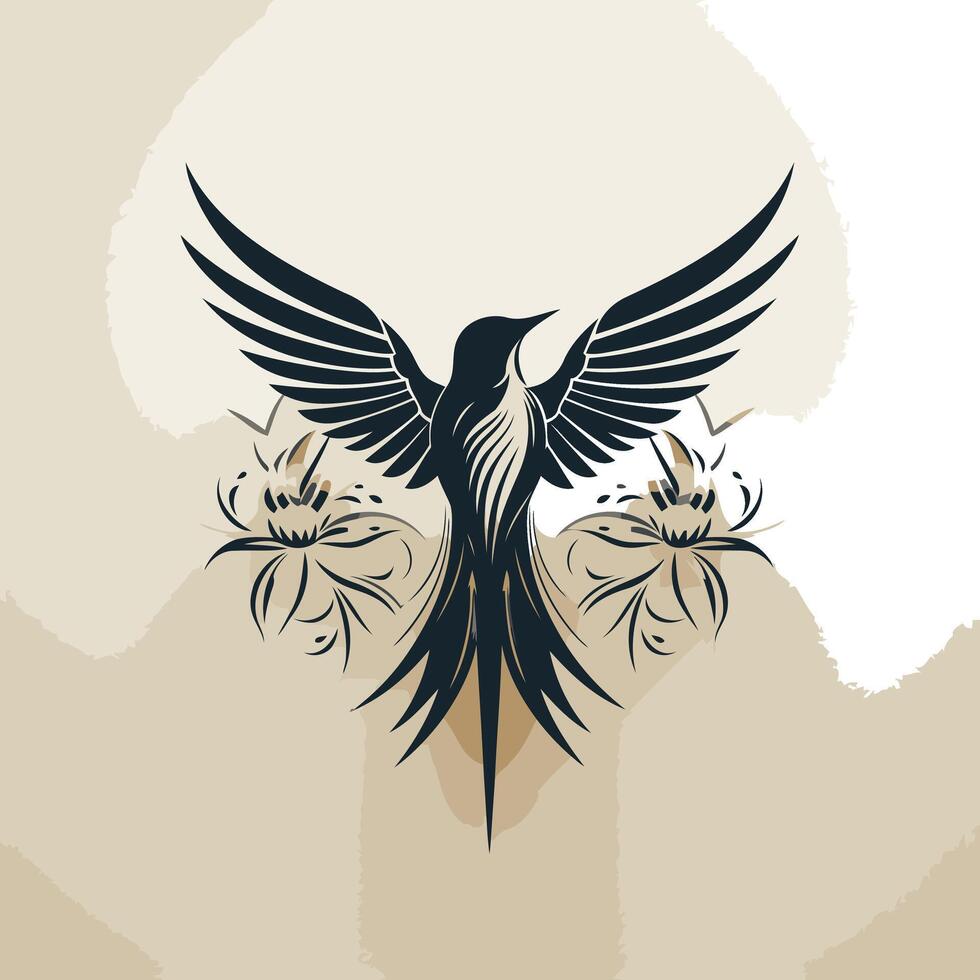 Stylized Bird with Floral Accents vector