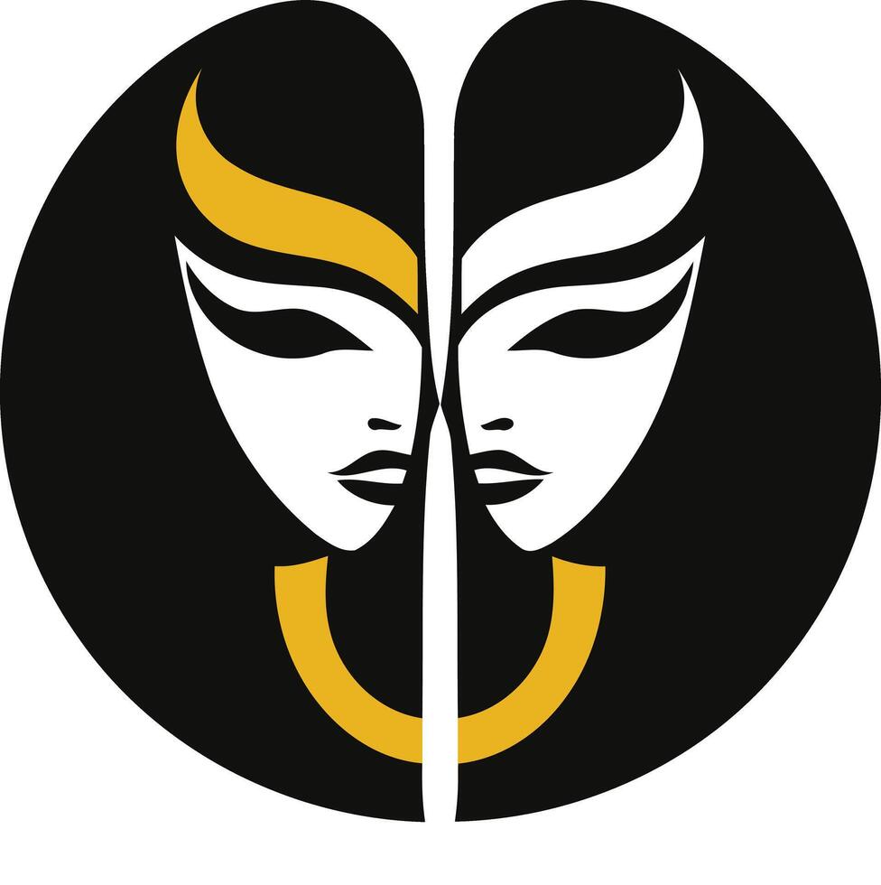 Abstract logo design featuring two stylized female faces with gold and white accents vector