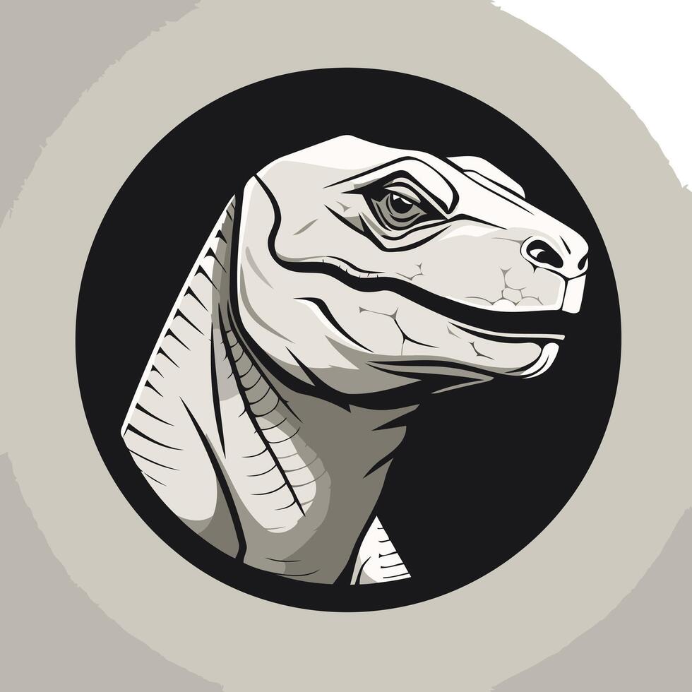 A detailed black and white illustration of a lizard's head, perfect for creating a powerful and striking logo or mascot vector