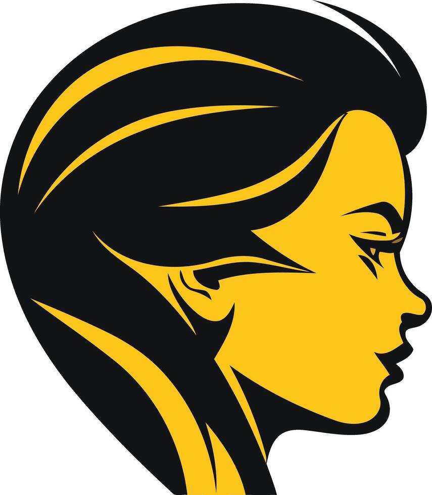 A bold and minimalist profile of a woman's face, featuring black hair and a yellow complexion, creating a striking and modern visual vector