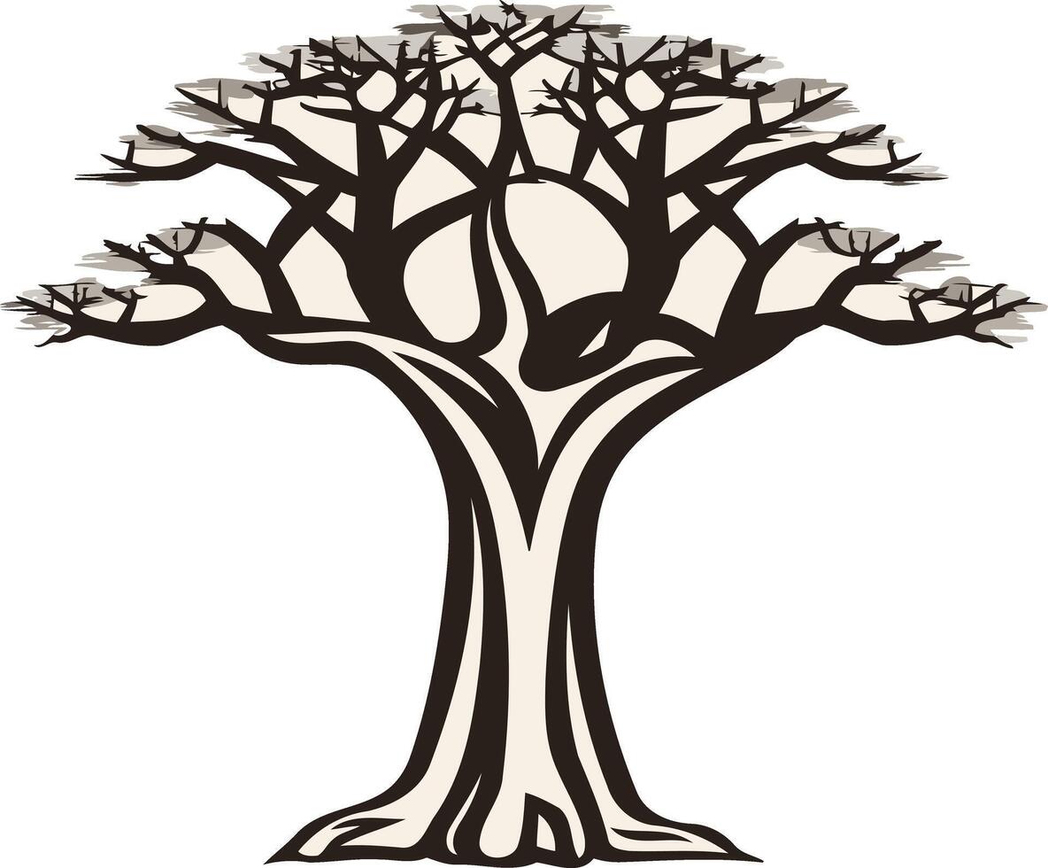 A stylized illustration of a majestic baobab tree, perfect for branding, logos, and design projects vector