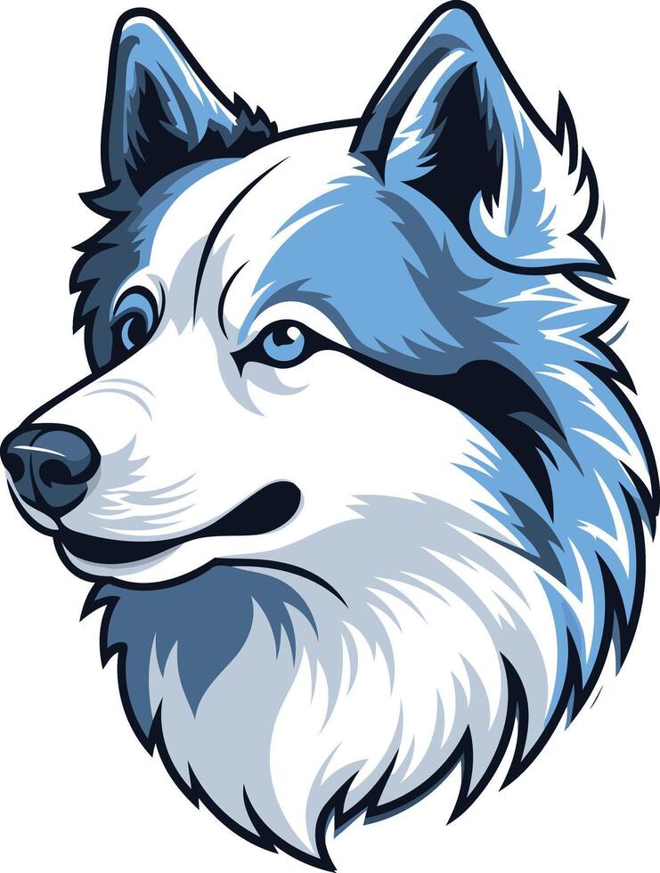 A stylized illustration of a wolf's head, with blue accents around the eyes and ears, perfect for logo design, branding, and mascot concepts vector