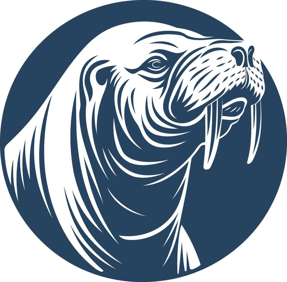 Walrus Illustration in a Circular Frame vector