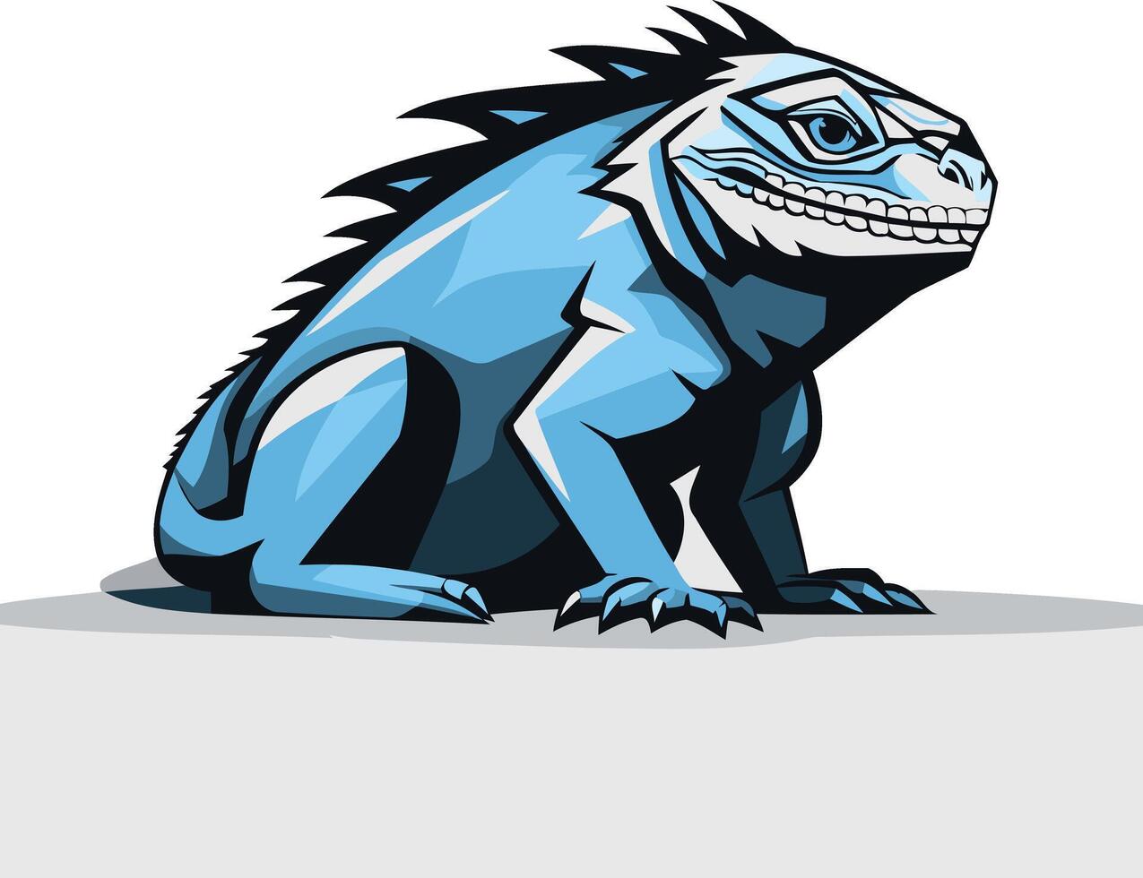 A stylized, blue iguana sits on a white background vector