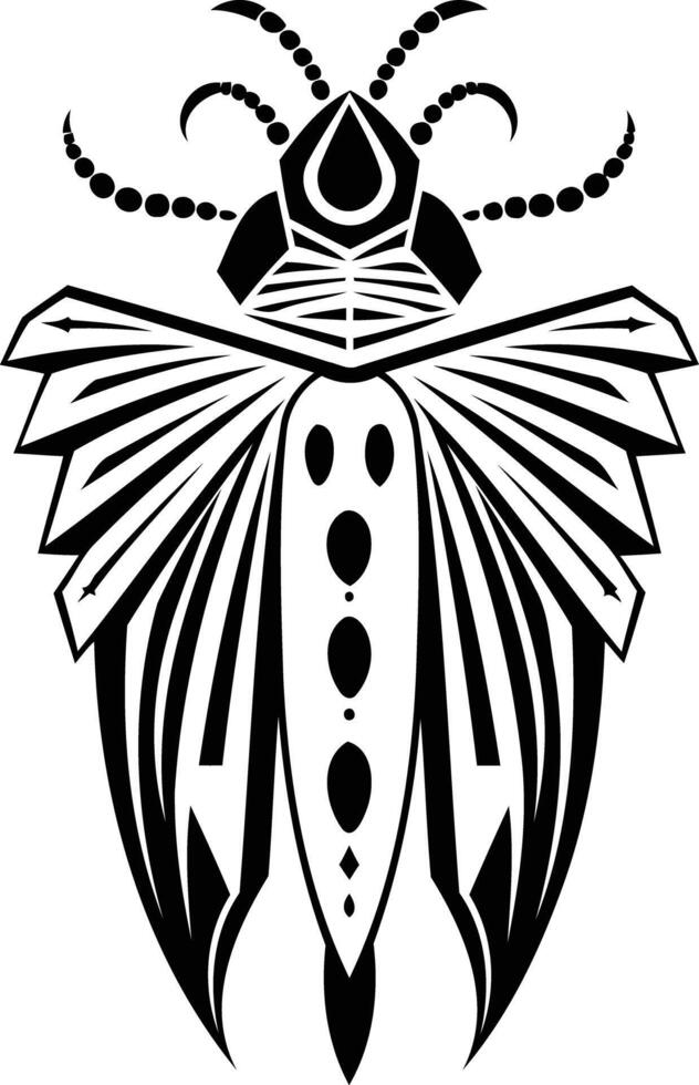 Black and white geometric tattoo design of a stylized insect vector