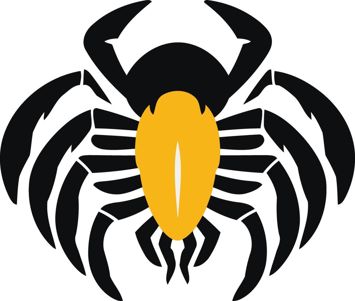 Bold black spider silhouette with a striking yellow abdomen, perfect for graphic design, branding, and halloween projects vector