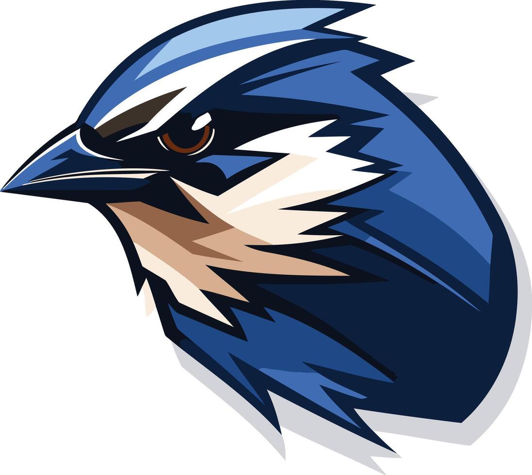 A fierce blue jay head with a sharp gaze, perfect for mascot designs, sports teams, or any project needing a strong and determined presence vector