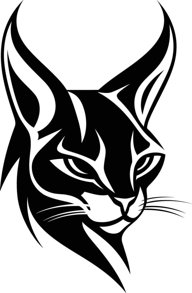 A fierce, stylized black and white illustration of a lynx's head, perfect for logos, tattoos, and designs that require a bold, predatory aesthetic vector