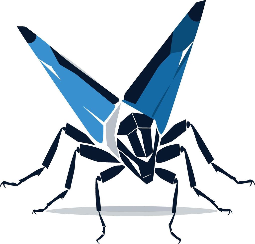 A stylized, geometric insect with outstretched wings vector