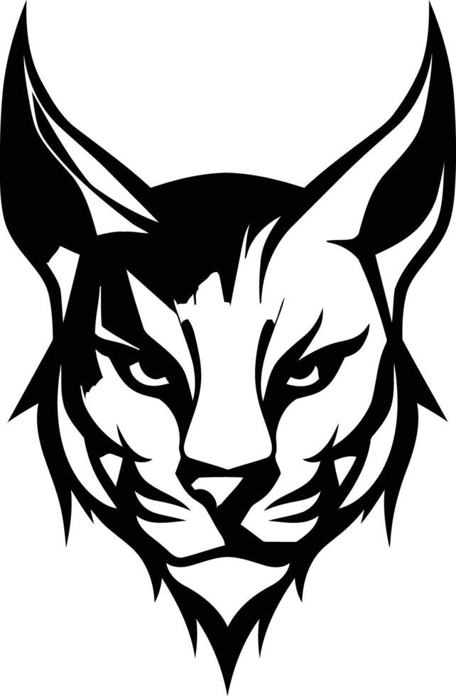 Fierce and stylish black and white illustration of a lynx head, perfect for logo designs, branding, and apparel vector