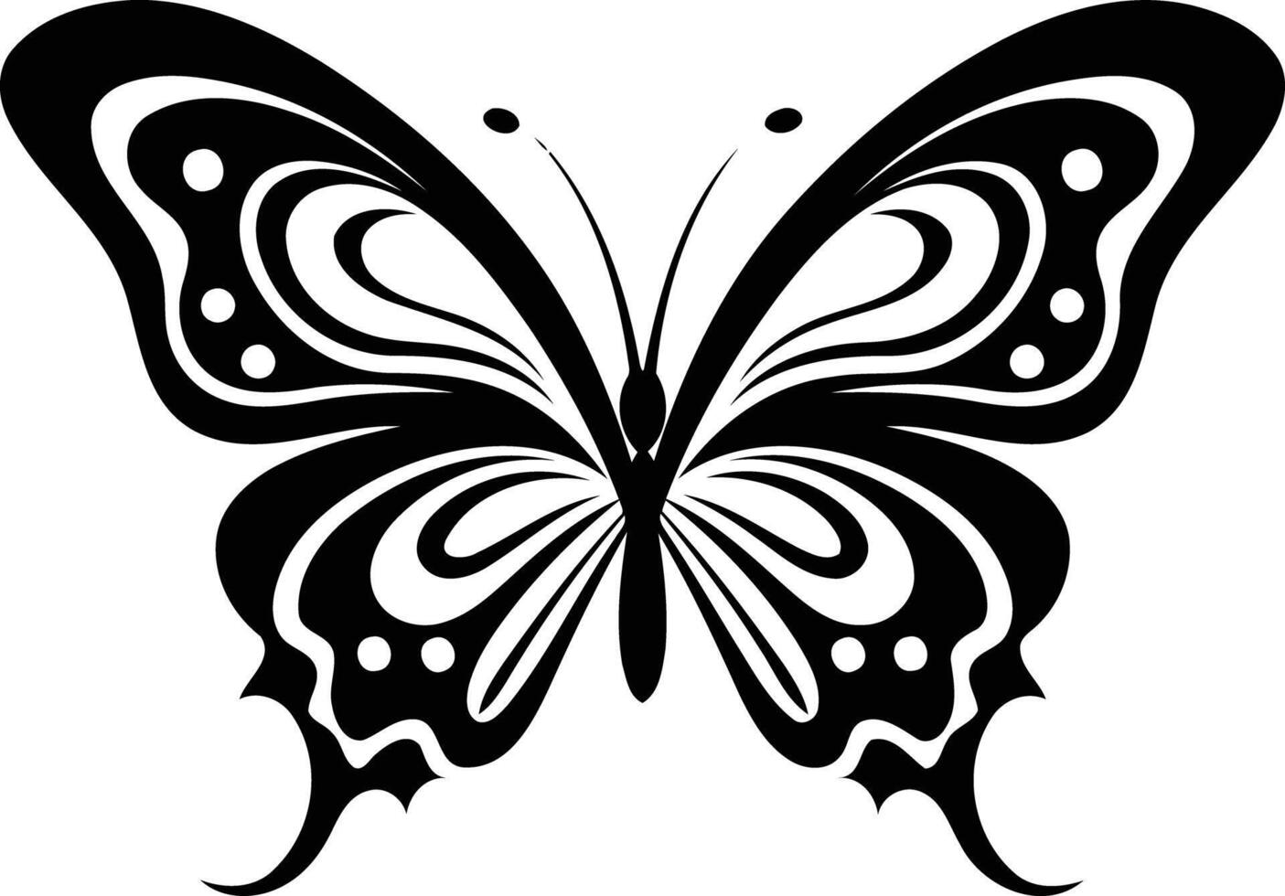 Elegant black and white butterfly silhouette with intricate wing patterns vector