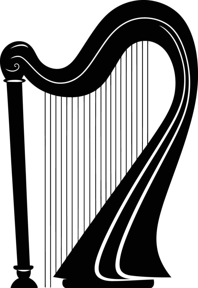 A simple, elegant black and white illustration of a harp vector