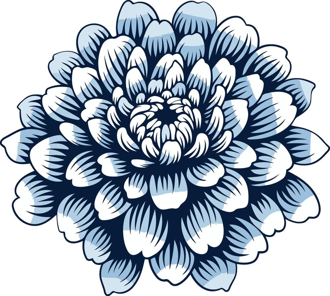 Elegant blue and white floral illustration, perfect for adding a touch of vintage charm to your designs vector