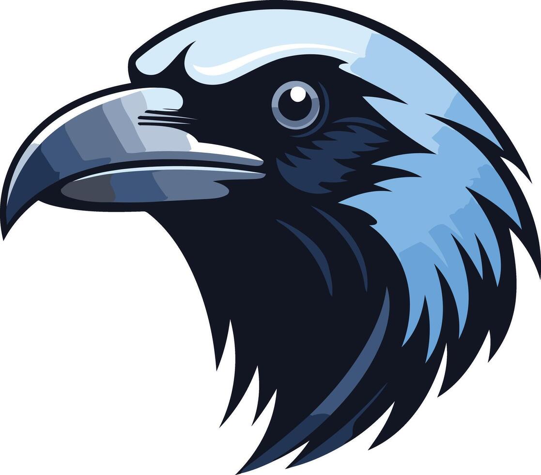 Raven Head with Blue Feathers Illustration vector