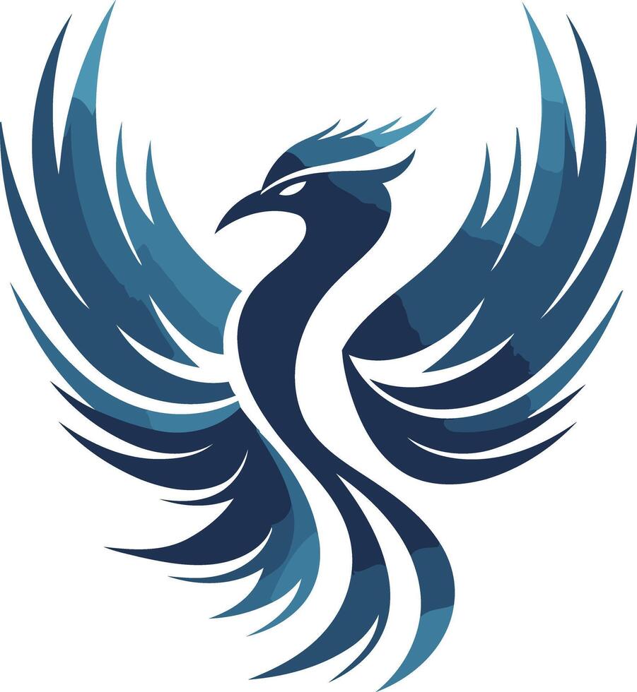 Abstract Blue Phoenix with Spread Wings vector
