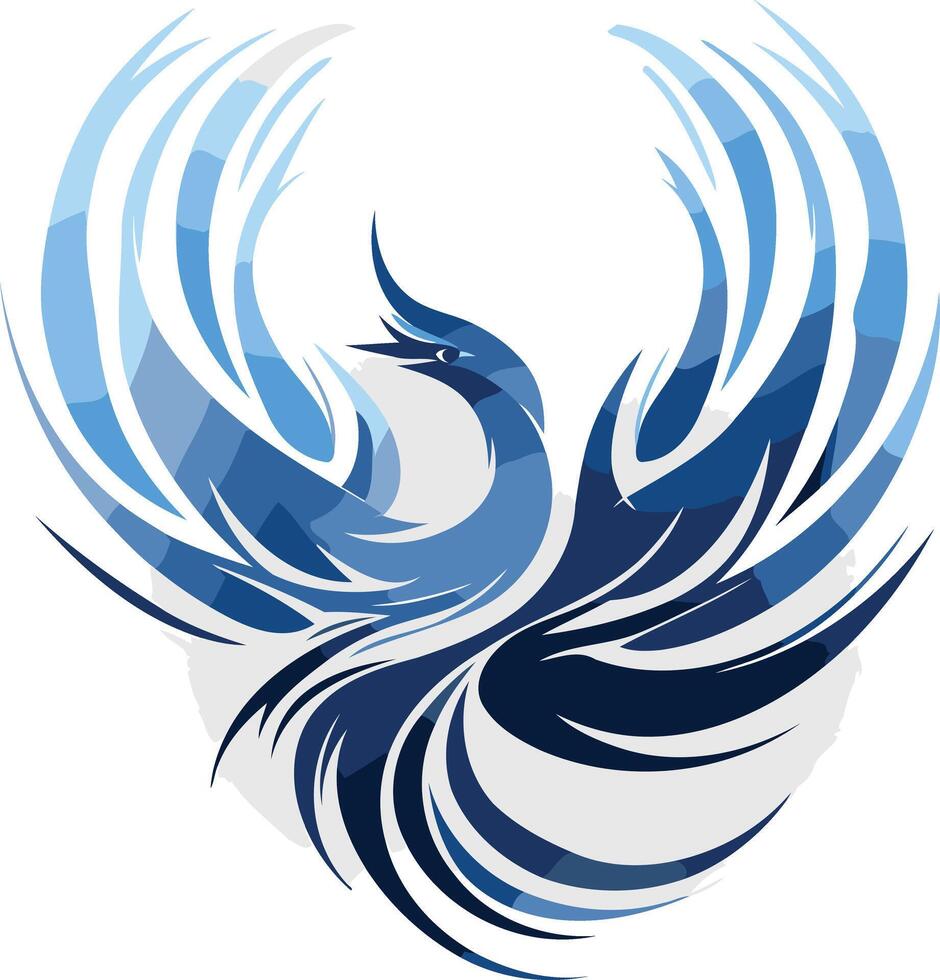 Stylized Blue Phoenix with Spread Wings vector