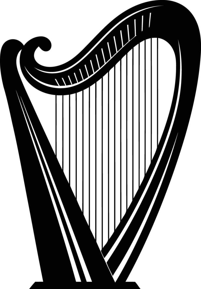Black and white silhouette of a harp vector