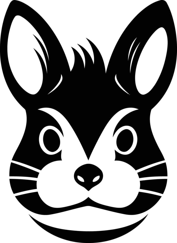 Cute and simple black and white rabbit face illustration, perfect for kids' designs, branding, and logos vector