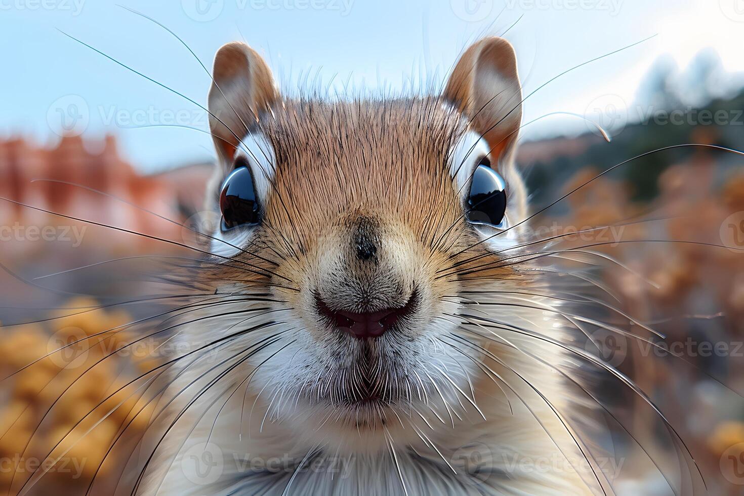 Close-Up of Wide-Eyed Chipmunk in Autumn Forest Wildlife Photography for Nature Enthusiasts photo