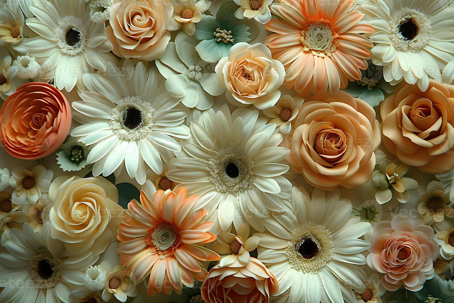 Floral Arrangement with Cream, Peach, and White Flowers for Spring Decor or Event Design photo