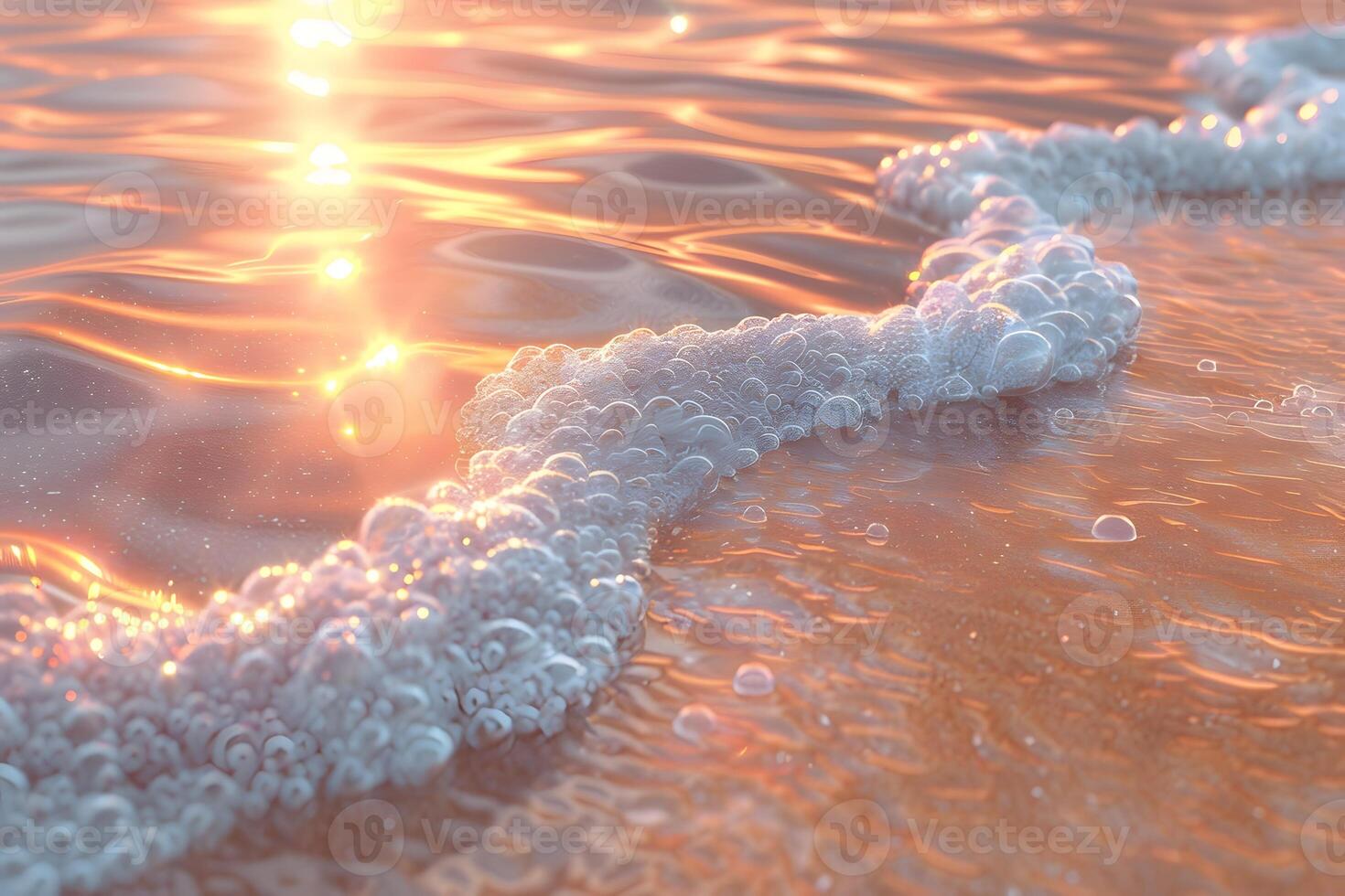 Serene Coastal Sunset with Gentle Waves and Soft Sunlight Reflections - Perfect for Wall Art, Print, Poster Design photo