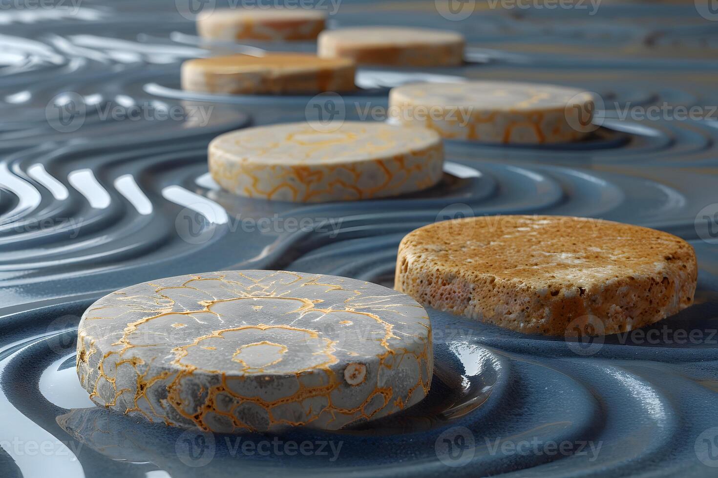 Abstract Water Ripple Patterns with Natural Stone Stepping Stones - Ideal for Design Prints, Posters, Backgrounds photo